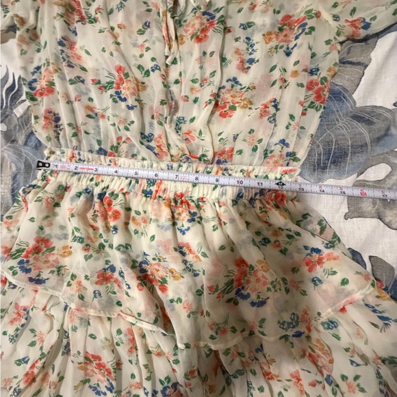 LoveShackFancy SILK Cream Floral Mini Dress Long Sleeve with Tiered Skirt - Picture 6 of 10